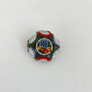 Vintage Micro Mosaic Flower Brooch Pin Italy MM21